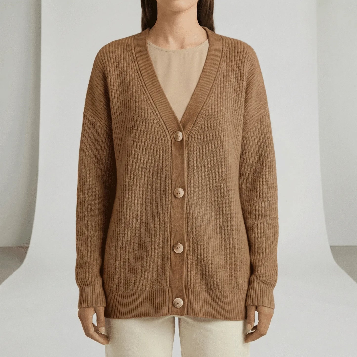Relaxed Fit Button-Front Cardigan - Jamila