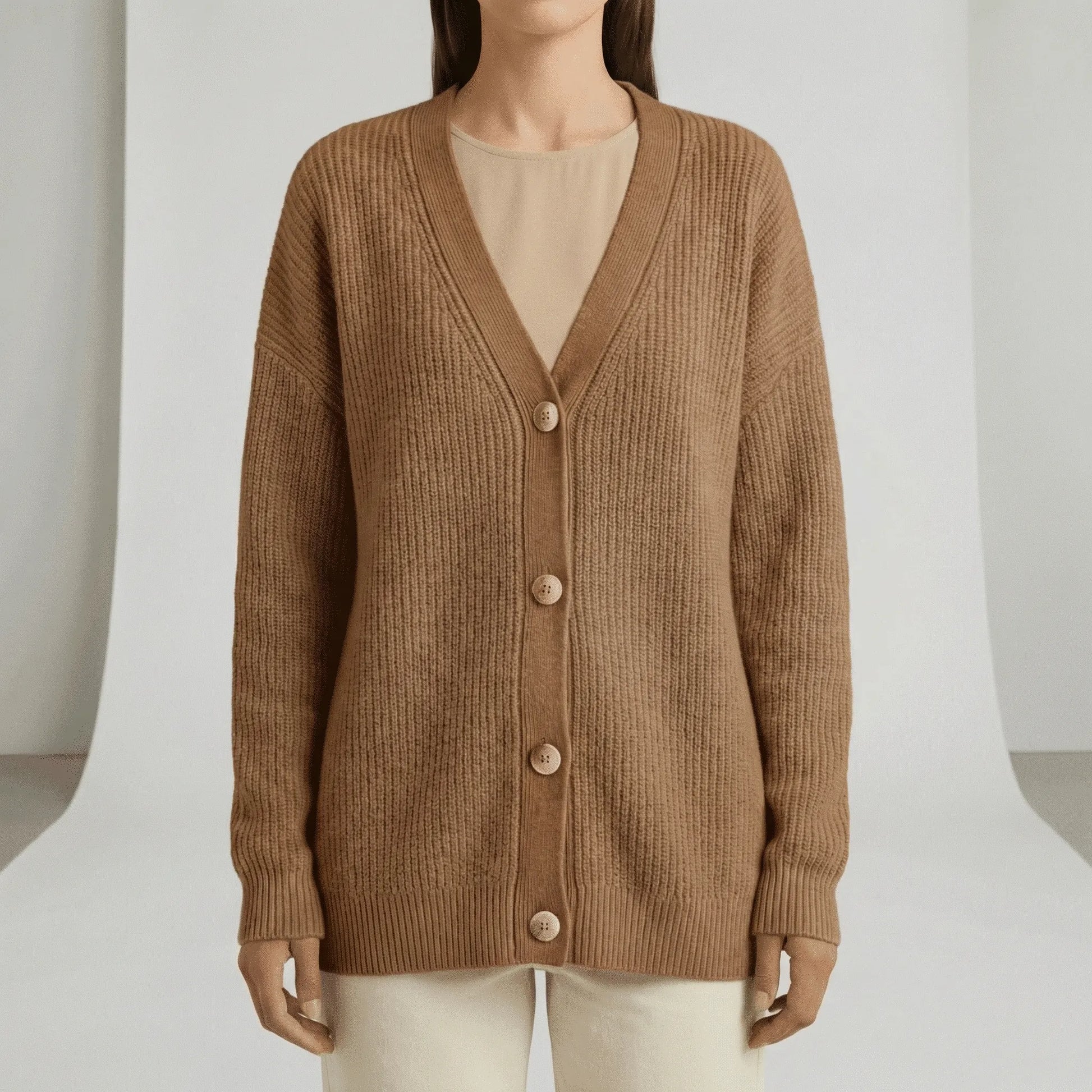 Relaxed Fit Button-Front Cardigan - Jamila