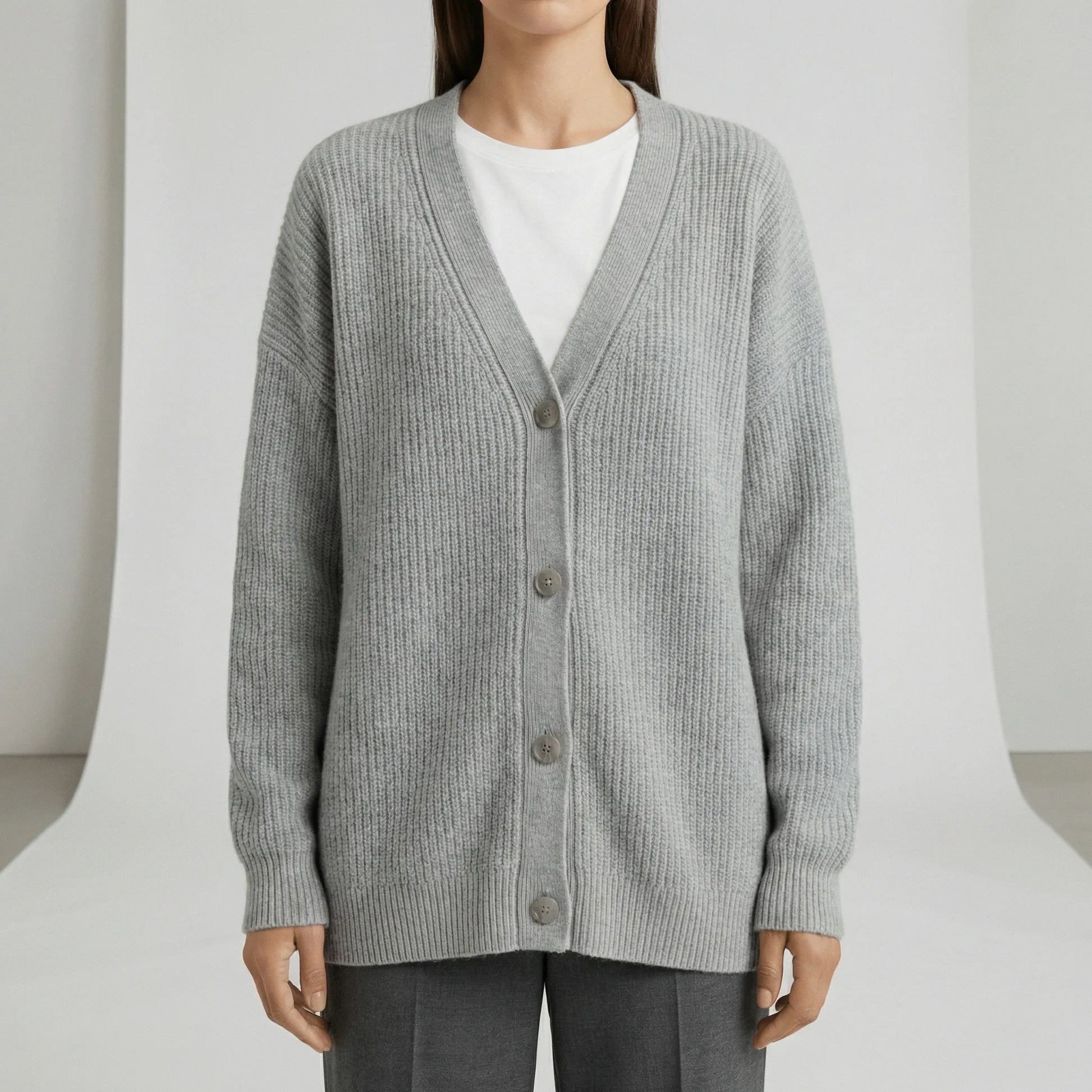 Relaxed Fit Button-Front Cardigan - Jamila