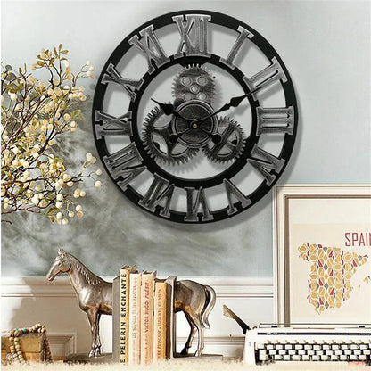 Retro Industrial Wooden Wall Clock – Ironwood