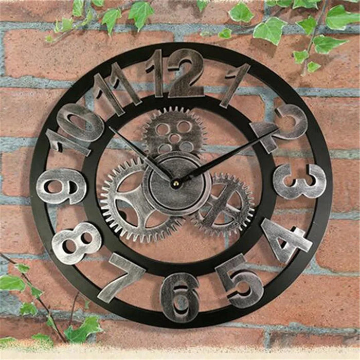 Retro Industrial Wooden Wall Clock – Ironwood