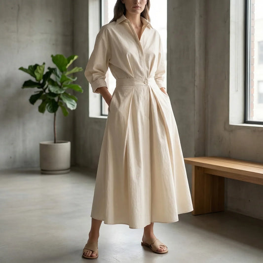 Retro Collar Belted A-Line Dress - Kendra
