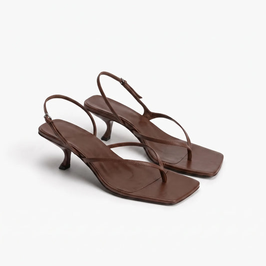 Retro Square Toe Kitten Heel Sandals - Laura