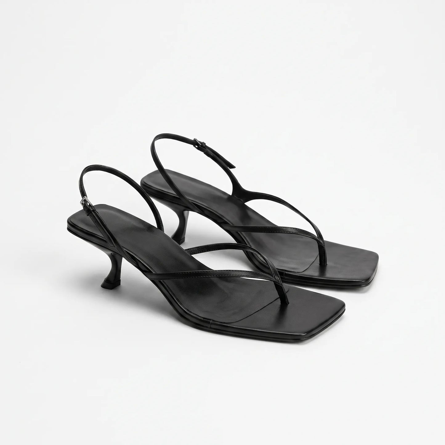 Retro Square Toe Kitten Heel Sandals - Laura