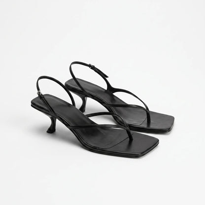 Retro Square Toe Kitten Heel Sandals - Laura