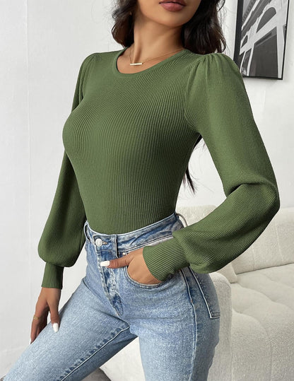 Ribbed Long-Sleeve Fitted Bodysuit - Lorena