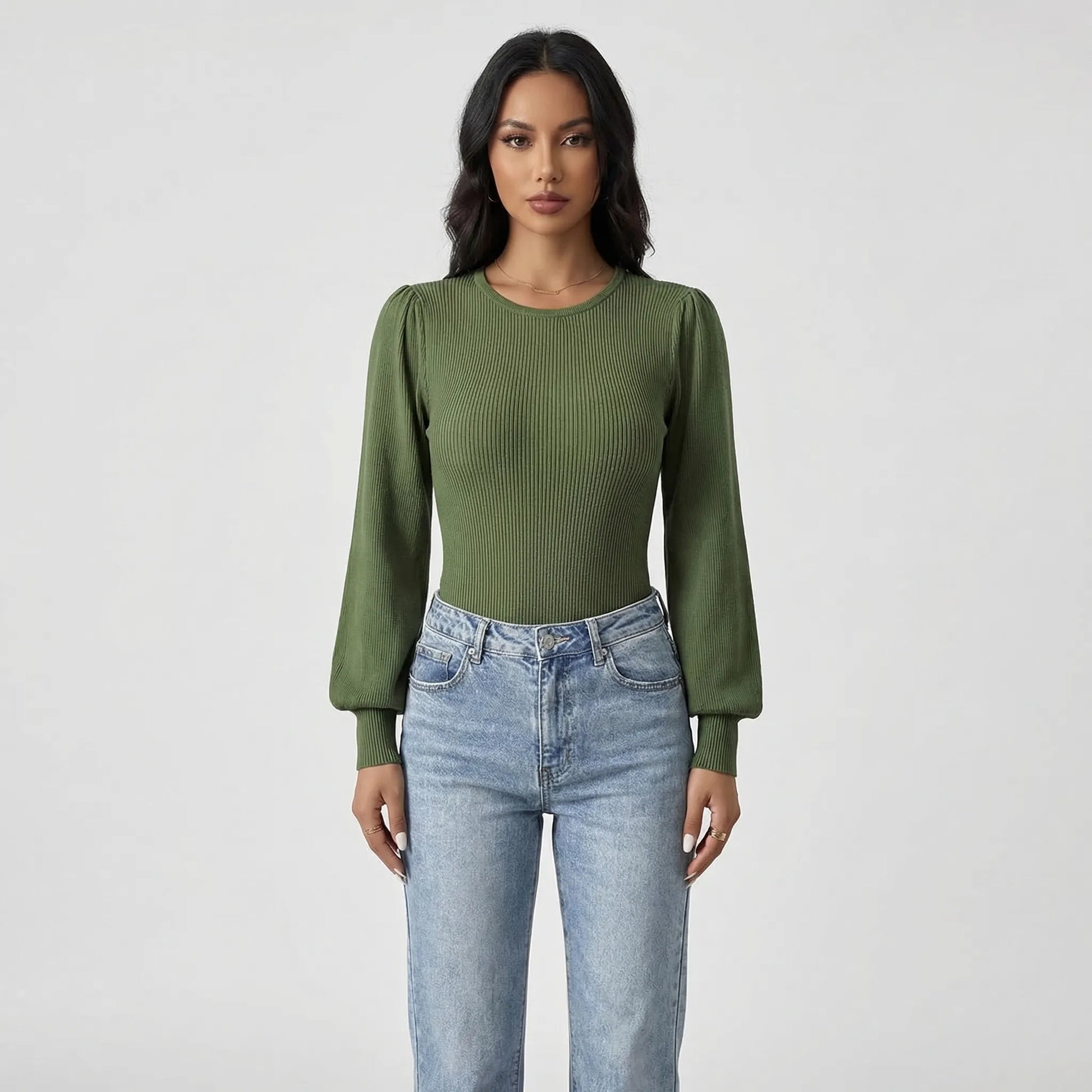 Ribbed Long-Sleeve Fitted Bodysuit - Lorena