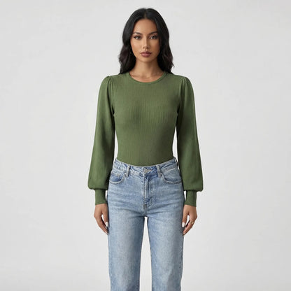 Ribbed Long-Sleeve Fitted Bodysuit - Lorena
