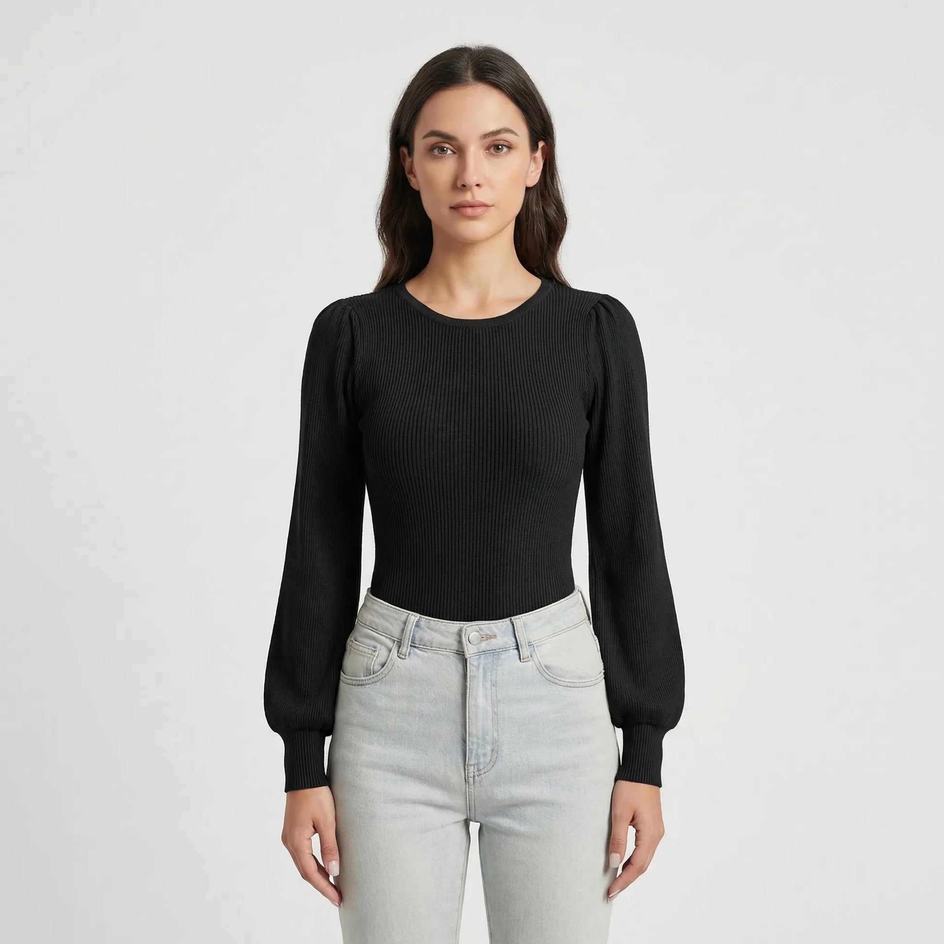 Ribbed Long-Sleeve Fitted Bodysuit - Lorena