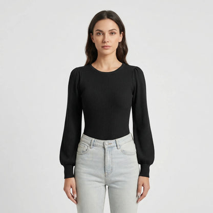 Ribbed Long-Sleeve Fitted Bodysuit - Lorena