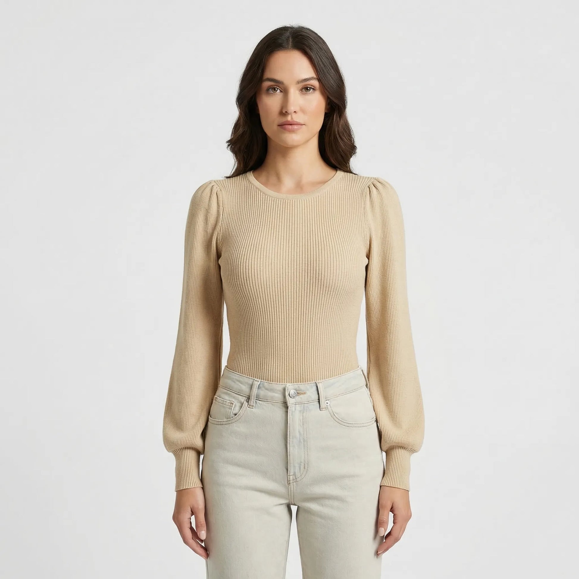 Ribbed Long-Sleeve Fitted Bodysuit - Lorena