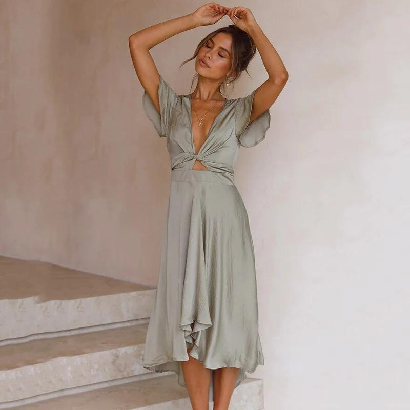 Light summer midi dress with V-neck – Lina