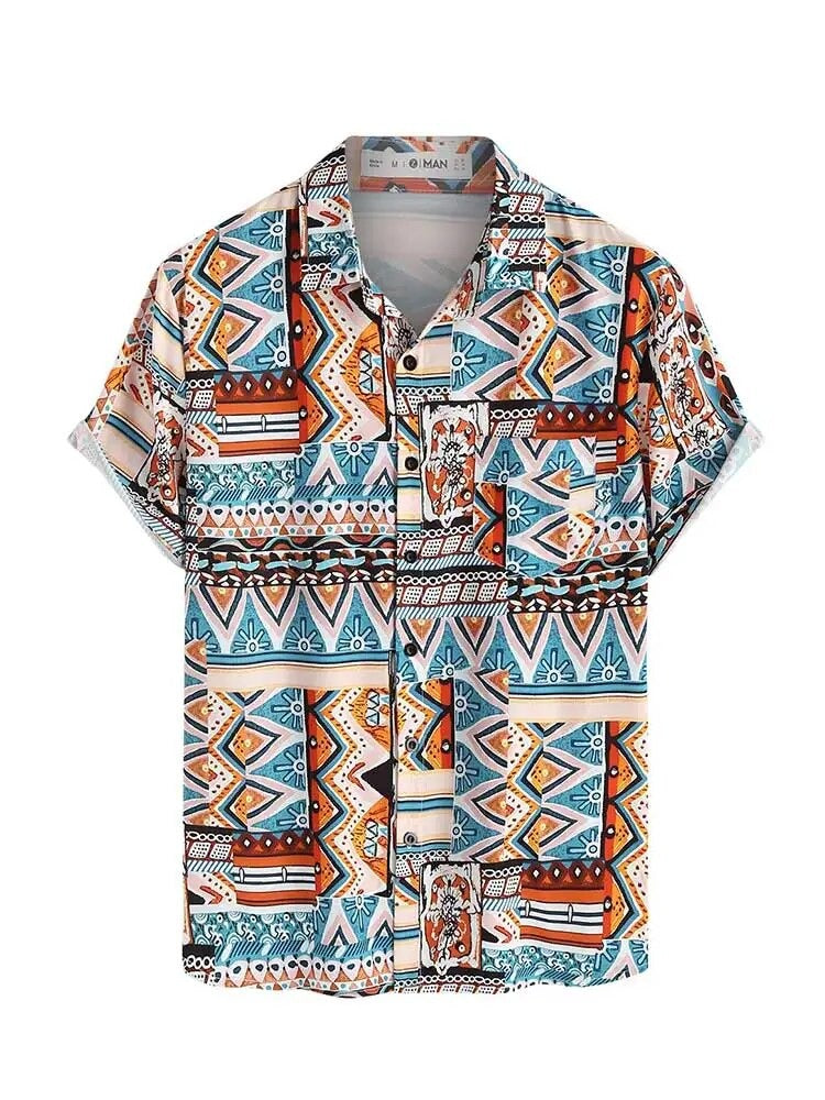 Summer women's shirt with ethnic print and chest pocket – Nova
