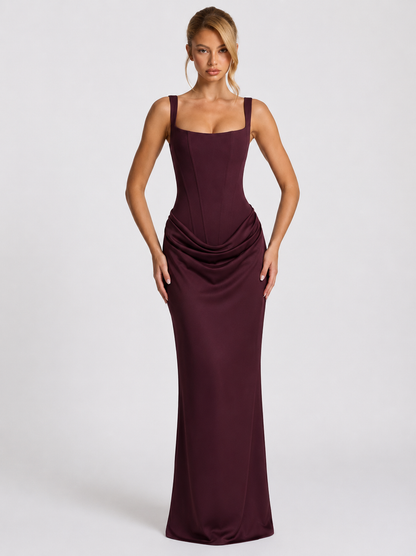 Corset Maxi Dress with Draped Skirt and Lace-Up Back 16