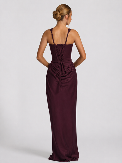 Corset Maxi Dress with Draped Skirt and Lace-Up Back 14