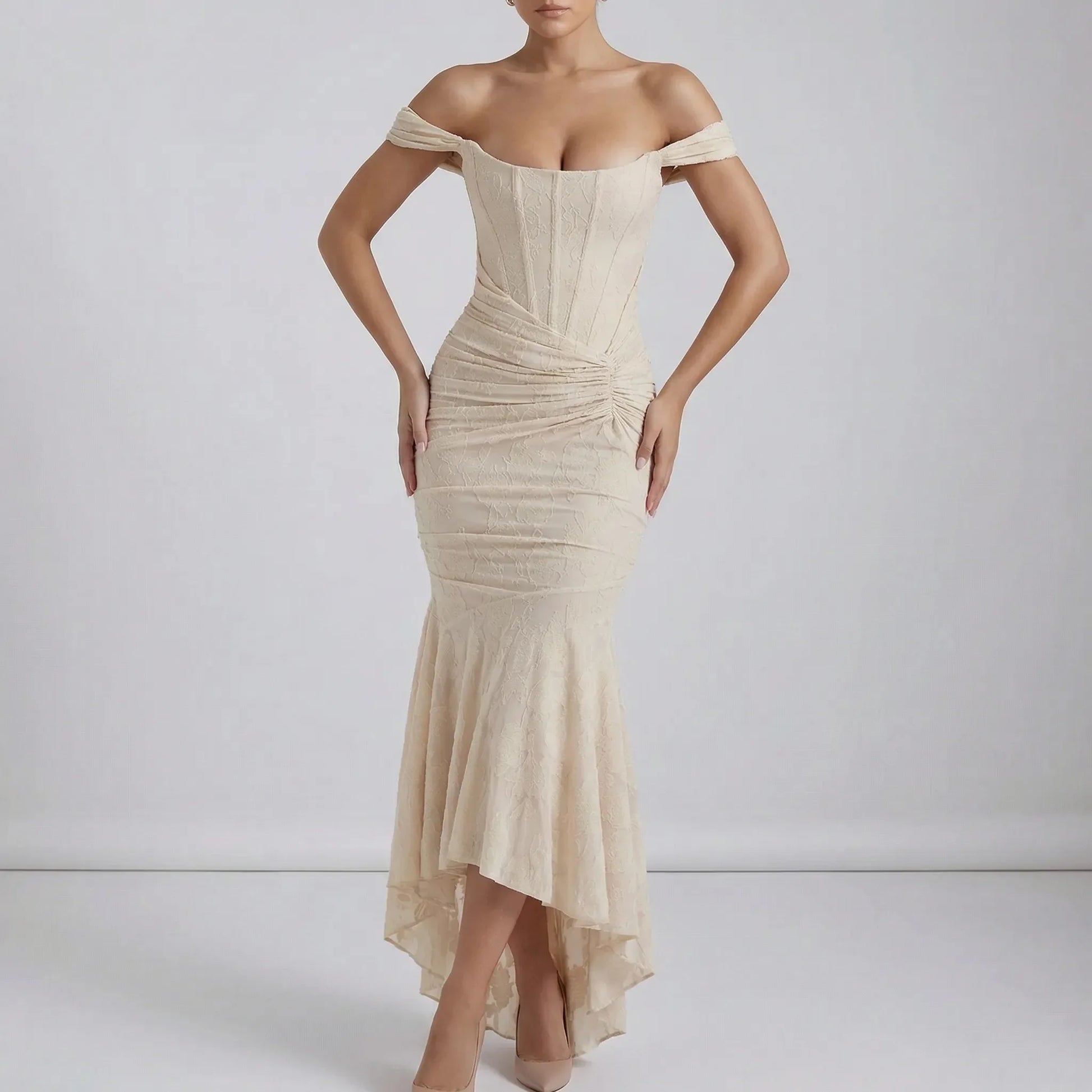 Ruched Off-Shoulder Evening Dress - Linda