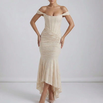 Ruched Off-Shoulder Evening Dress - Linda