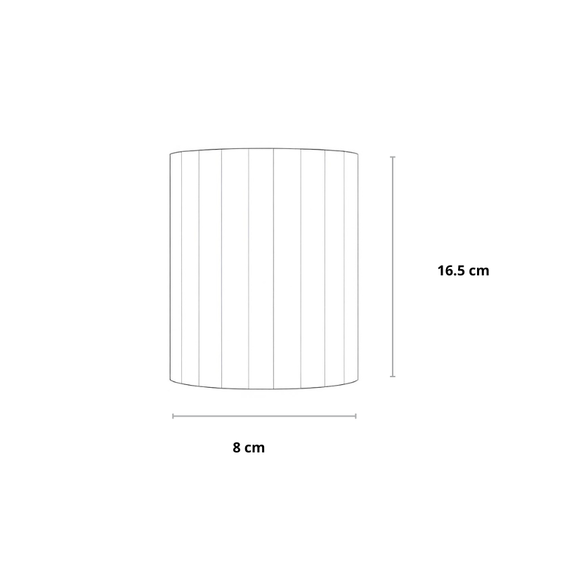 Line drawing of the fluted wall light front view with its height and width dimensions marked 15