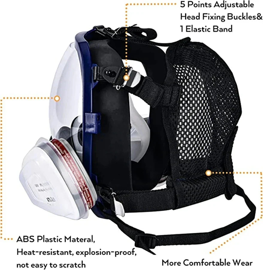 Full Face Respirator Mask with Anti-Fog Lens and Industrial Gas Filters