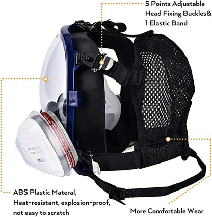 Full Face Respirator Mask with Anti-Fog Lens and Industrial Gas Filters
