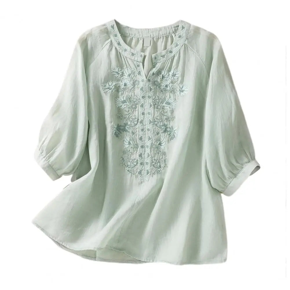 Embroidered women's autumn cotton blouse – Ysolde
