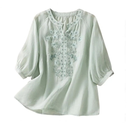 Embroidered women's autumn cotton blouse – Ysolde