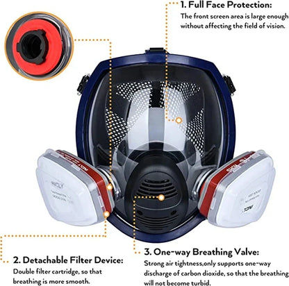 Full Face Respirator Mask with Anti-Fog Lens and Industrial Gas Filters