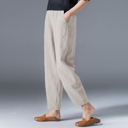 Ladies' autumn trousers in a linen-cotton blend with an elasticated waistband – Clara