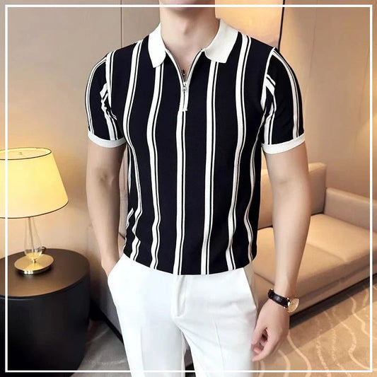 Short-sleeved polo shirt with zipper for men - Silvano