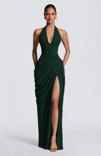 Linde Halter Maxi Dress with Corset Bodice and Chiffon Skirt 24