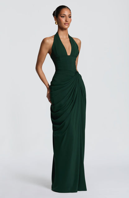 Linde Halter Maxi Dress with Corset Bodice and Chiffon Skirt 28