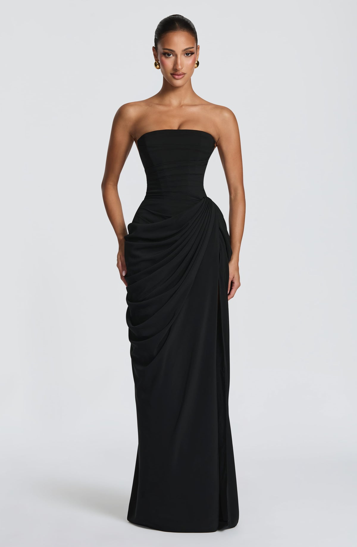 Lois Strapless Corset Maxi Dress with High Slit 31