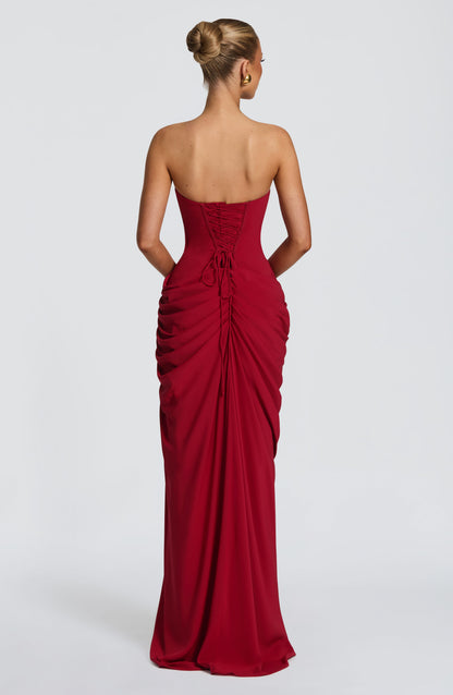 Lois Strapless Corset Maxi Dress with High Slit 28