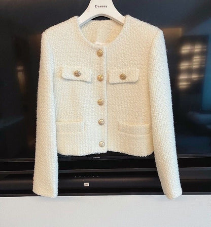 Ladies' tweed jacket with round neck – Celeste