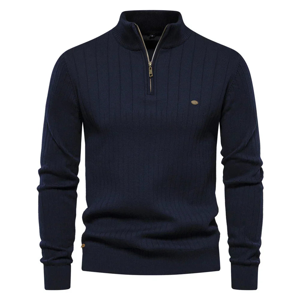 Men's cotton knit sweater with zipper & stand-up collar – Ardel
