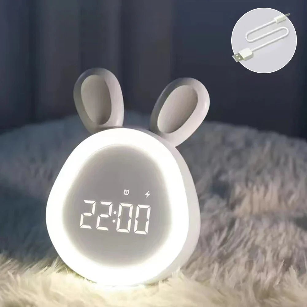 Rabbit-shaped children's alarm clock with LED night light - BunniGlow