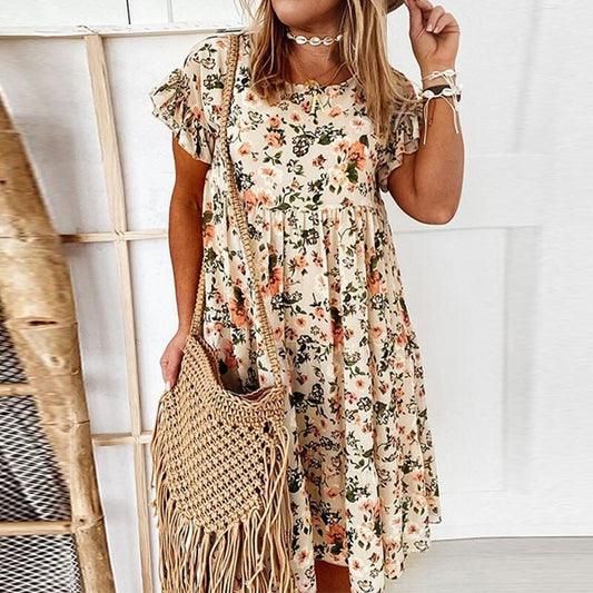 Boho floral dress with ruffles and fitted waist – Calista