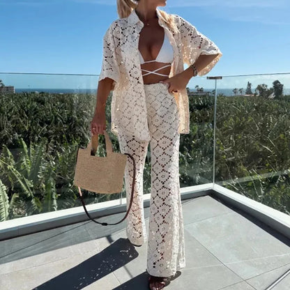 Two-piece ladies lace outfit with wide trousers – Livia
