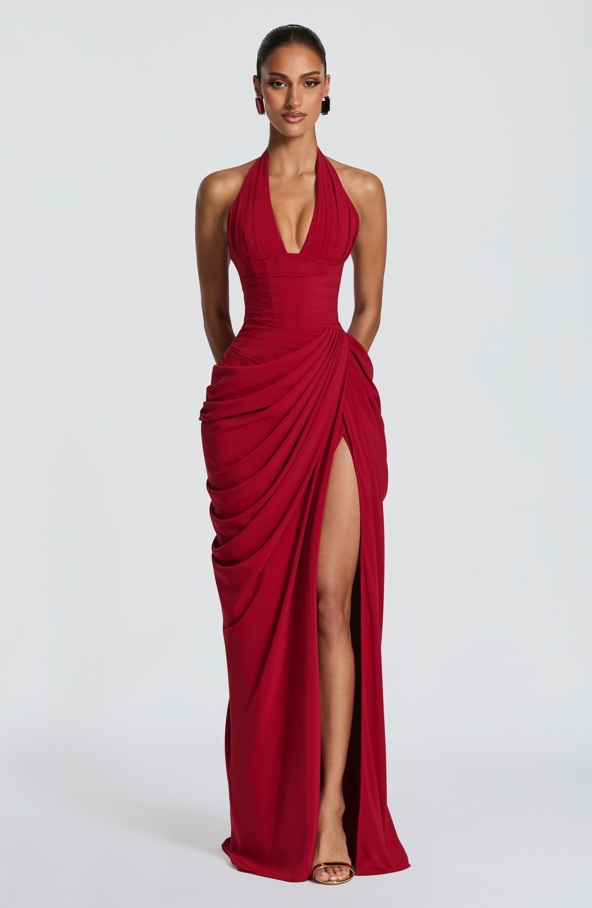Linde Halter Maxi Dress with Corset Bodice and Chiffon Skirt 16