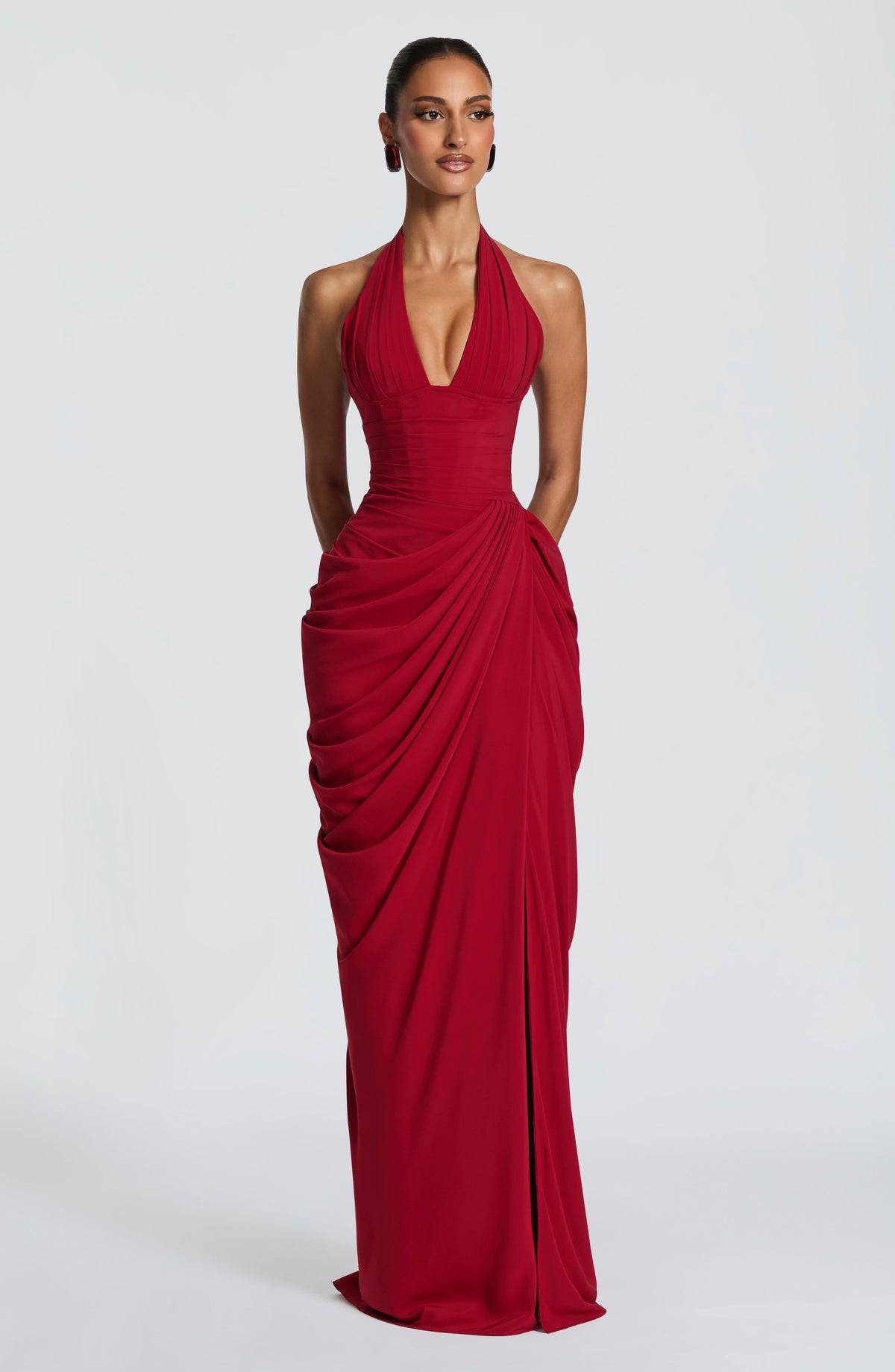 Linde Halter Maxi Dress with Corset Bodice and Chiffon Skirt 21