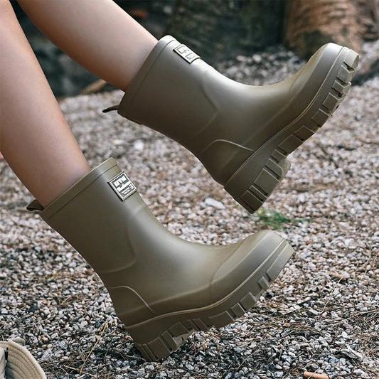 Ladies' Chelsea waterproof ankle boots with block heel & patterned sole – Saphira