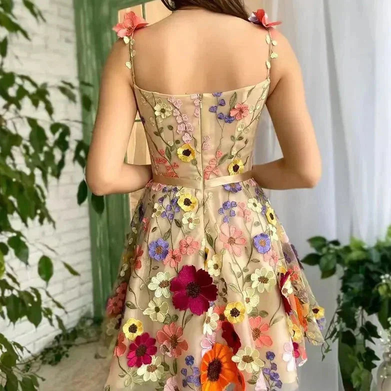Lovely Dress with Floral Embroidery and Straps - Lilac