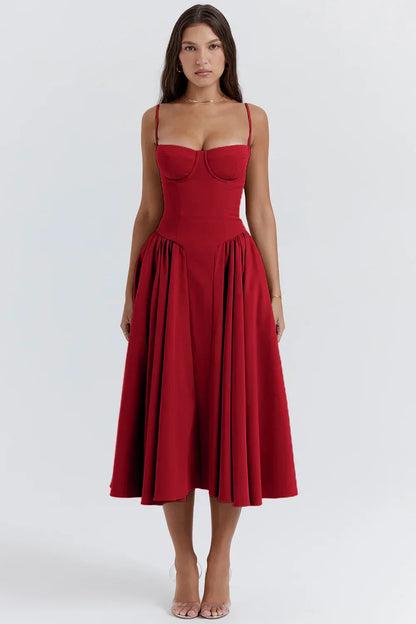 Stylish summer dress with spaghetti straps and a waist cinch – Mira