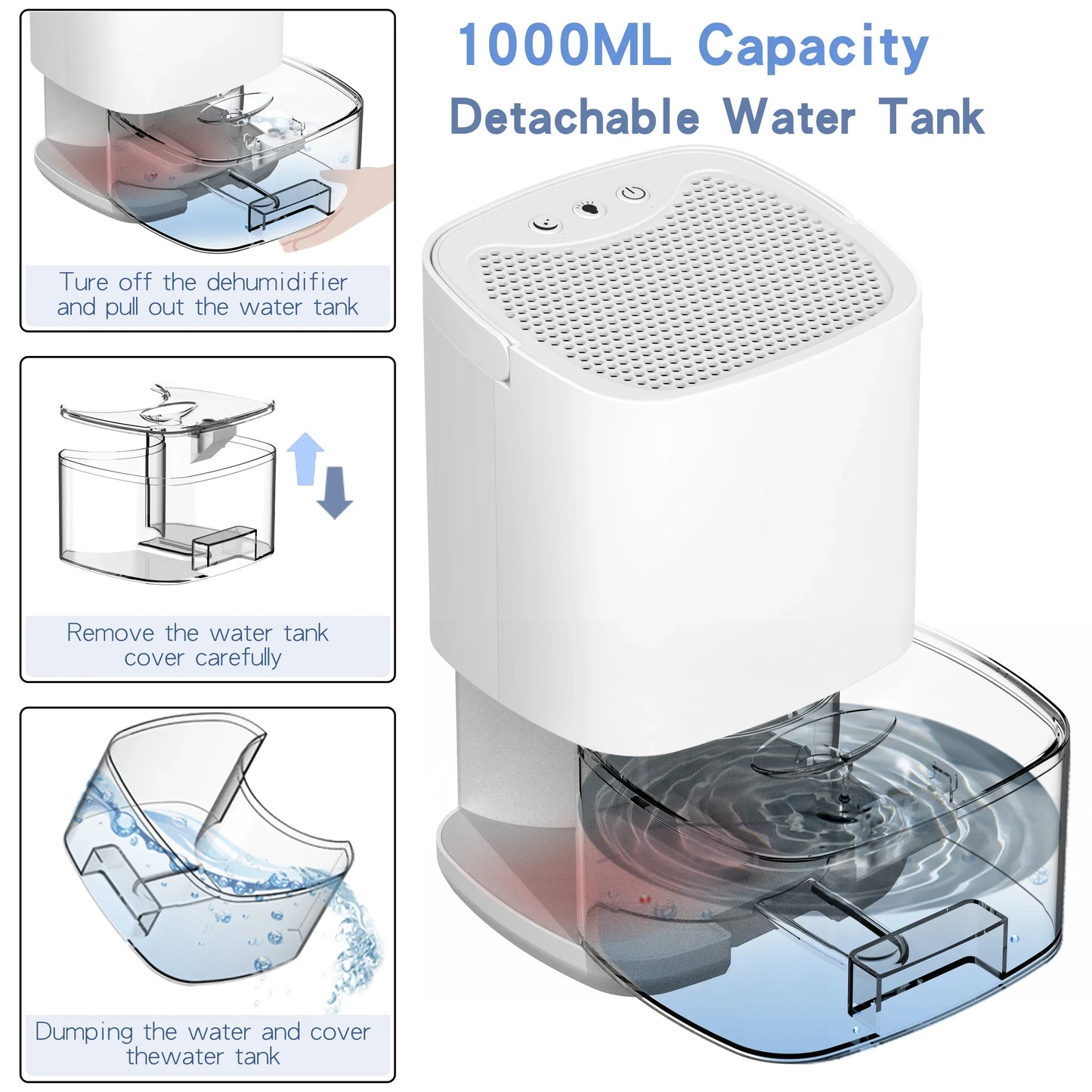 1000ml Portable 2-in-1 Dehumidifier with Air Filter & Night Light – Aveline