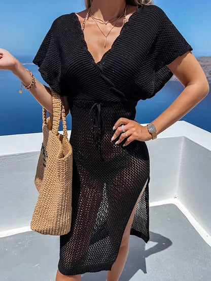 Crochet beach dress with waist belt – Yara