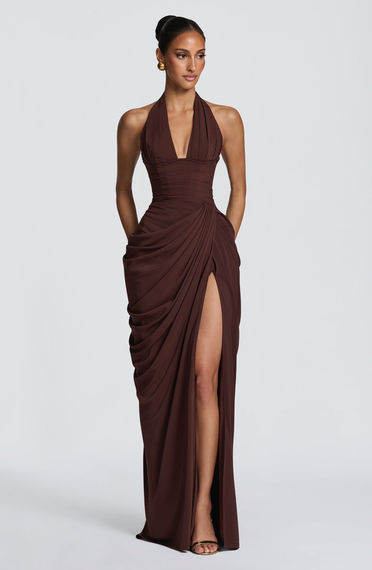 Linde Halter Maxi Dress with Corset Bodice and Chiffon Skirt 29
