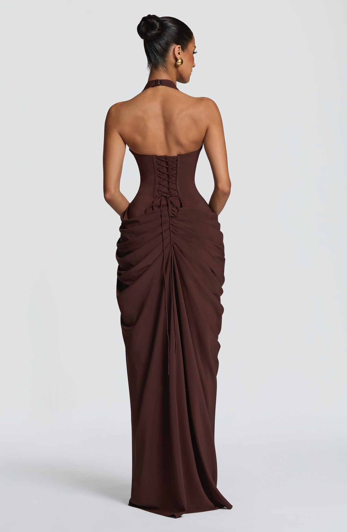 Linde Halter Maxi Dress with Corset Bodice and Chiffon Skirt 30