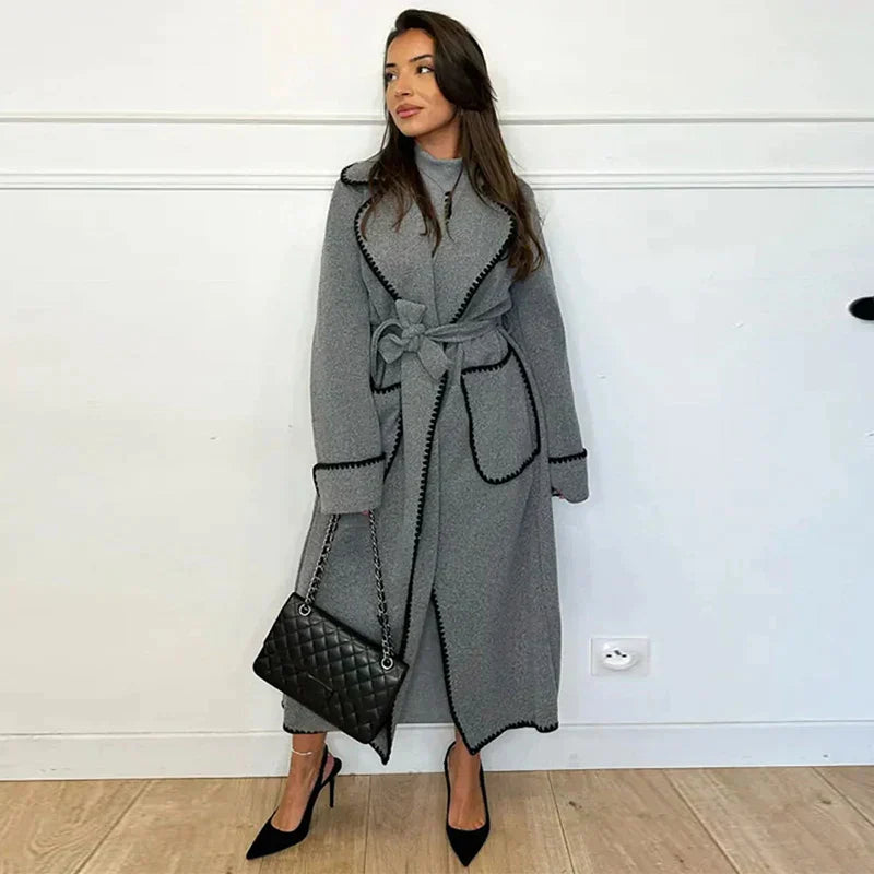 Long women's coat with contrast stitching – Autumn Magic Viviane