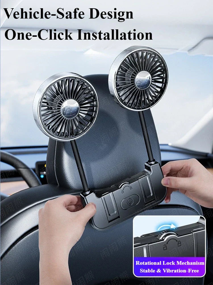 Dual-Head Rear Seat Fan – Eary – (USB-C Rechargeable)