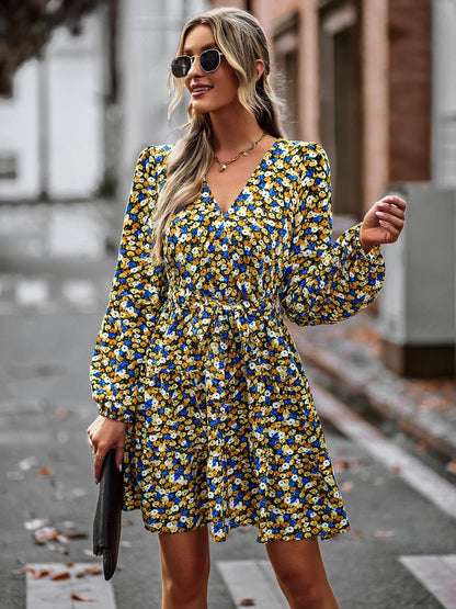 Autumnal mini dress with belt and ruffles – Noëlle